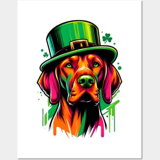 Vizsla in Leprechaun Hat Celebrates St Patrick's Day Posters and Art